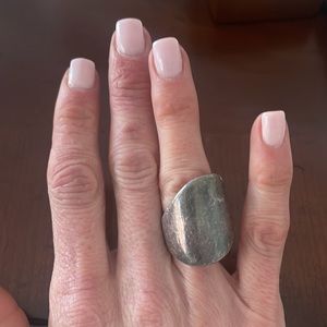 Wide asymmetrical sterling silver boho ring